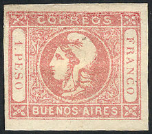 116 ARGENTINA: "GJ.21, 1P. Rose, Semi-clear Impression, Mint, Very Wide Margins, Wit - Buenos Aires (1858-1864)