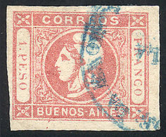 117 ARGENTINA: "GJ.21, 1P. Rose, With A Cancel Not Known Until Today: ""CORREOS DE L - Buenos Aires (1858-1864)