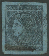 118 ARGENTINA: "GJ.2, 3c. Blue With Goose Quill Stroke Through ""Un Real"", With Mut - Corrientes (1856-1880)