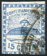 135 ARGENTINA: GJ.3, 15c. Blue, Used In Rosario, Very Rare (in Used), Signed By Albe - Autres & Non Classés