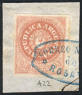141 ARGENTINA: GJ.7A, 5c. Salmon-rose, On Fragment Used In Rosario, VF Quality! - Unused Stamps
