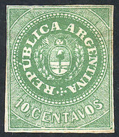 143 ARGENTINA: GJ.8a, 10c. GRASS GREEN, Mint Without Gum, Good Example, Rare! With A - Nuevos