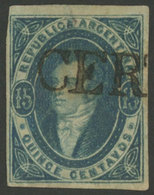 170 ARGENTINA: GJ.24SD, 15c. IMPERFORATE, Worn Impression, It Missed The Perforating - Sonstige & Ohne Zuordnung