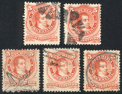 195 ARGENTINA: "GJ.38, 5 Examples With Different Cancels: 4 Mute (wedges, Star Of Có - Autres & Non Classés