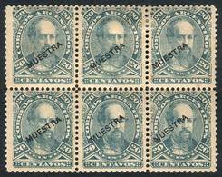 206 ARGENTINA: GJ.89, 1888 20c. Roca, Block Of 6 Overprinted MUESTRA, Very Nice! - Other & Unclassified