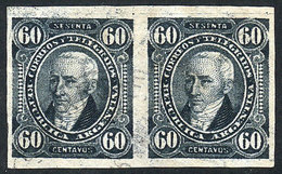 210 ARGENTINA: GJ.114P, 1889 60c. Posadas, Used IMPERFORATE PAIR, Extremely Rare, Ex - Otros & Sin Clasificación