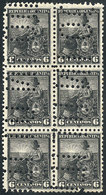 224 ARGENTINA: "GJ.223, 1899 6c. Liberty, Block Of 6 Punched With Bulk Mail Cancel " - Other & Unclassified