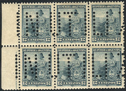 225 ARGENTINA: "GJ.225, 1899 12c. Liberty, Block Of 6 Punched With Bulk Mail Cancel - Autres & Non Classés