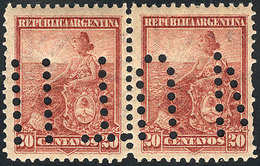 228 ARGENTINA: "GJ.251, 1899 20c. Liberty PERFORATION 12, Pair With Bulk Mail Cancel - Autres & Non Classés