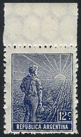 233 ARGENTINA: GJ.350, 1912 12c. Plowman, German Paper, Vertical Honeycomb Wmk, PERF - Autres & Non Classés