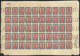 235 ARGENTINA: "GJ.455O, 1917 20P. San Martín, Complete Sheet With Bulk Mail Cancel - Otros & Sin Clasificación