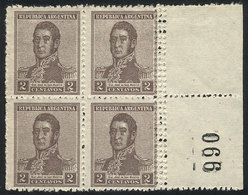 236 ARGENTINA: GJ.459, Block Of 4 With VARIETY: Triple Vertical Perforation In Right - Autres & Non Classés