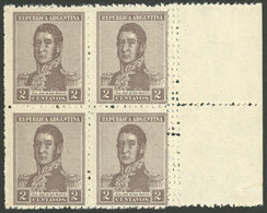 237 ARGENTINA: GJ.459, Block Of 4 With TRIPLE Vertical Perforation Var. At Right, Ex - Other & Unclassified