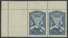 261 ARGENTINA: "GJ.734aCZ, 1935 15c. Visit Of The President Of Brazil, Pair, The Lef - Altri & Non Classificati