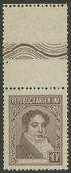 269 ARGENTINA: GJ.774CA, 1935/52 10c. Rivadavia, Unsurfaced Paper, WITH LABEL AT TOP - Other & Unclassified