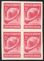 279 ARGENTINA: GJ.823, 1939 UPU Congress, TRIAL COLOR PROOF, Imperforate Block Of 4 - Otros & Sin Clasificación