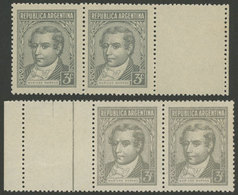 285 ARGENTINA: GJ.889CDB + 889CZ, 1942/52 3c. Moreno, Unwatermarked, With Right Whit - Altri & Non Classificati