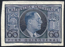 288 ARGENTINA: Year 1951, Juan Perón 60c. Slate Blue, Unwatermarked Paper With Gum, - Other & Unclassified