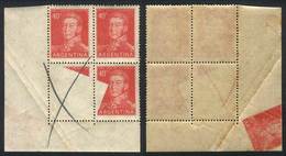 298 ARGENTINA: GJ.1041, Fantastic Corner Block Of 4 With Variety: One Stamp Almost C - Sonstige & Ohne Zuordnung