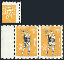 304 ARGENTINA: "GJ.1151c + 1151a, 1959 Basketball, Pair With TORCH OMITTED Variety, - Other & Unclassified