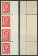 307 ARGENTINA: GJ.1310, Strip Of 4 With END-OF-ROLL JOINED PAPER Var., Excellent Qua - Otros & Sin Clasificación