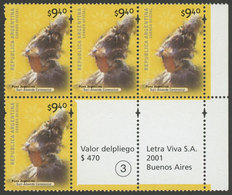 334 ARGENTINA: GJ.3098aCO2, 2000/8 9.40P. Indegenous Cultures, Block Of 4 Stamps + 2 - Other & Unclassified