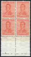 345 ARGENTINA: GJ.446CJ, 5c. San Martín With Horiz Honeycomb Wmk, Perf 13½, Block Of - Other & Unclassified