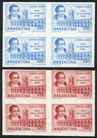 352 ARGENTINA: GJ.1170, TRIAL COLOR PROOFS, 2 Imperforate Blocks Of 4 In Different C - Airmail