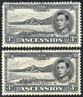 582 ASCENSION: Sc.44Ac, 1940 3p. Black, Perforation 13½, 2 Examples Mint Very Lightl - Ascension