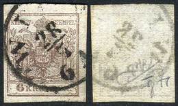 589 AUSTRIA: Yv.4b (Sc.4a), 1850 6Kr. On Horizontally Ribbed Paper, VF - Otros & Sin Clasificación