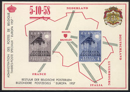 600 BELGIUM: Sc.512/3, 1957 Topic Europa, The Set Printed On A Commemorative Sheet, - Other & Unclassified