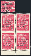 622 BOLIVIA: "Sc.C261a, 1966 Agrarian Reform 10c. On 27B., Block Of 4, One With VARI - Bolivia