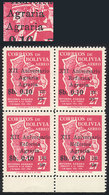 622 BOLIVIA: "Sc.C261a, 1966 Agrarian Reform 10c. On 27B., Block Of 4, One With VARI - Bolivien