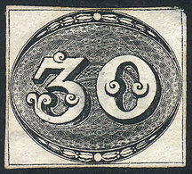 631 BRAZIL: Sc.1, 1843 30R. Black, Mint, With Strong Thins On Back, Nice Front! - Autres & Non Classés