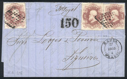 645 BRAZIL: 27/AP/1868: BAHIA-FIGUEIRA (Portugal), Entire Letter Franked By Sc.54 X3 - Autres & Non Classés