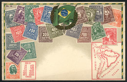 663 BRAZIL: Old PC Illustrated With Postage Stamps And Map Of The Country, Circa 191 - Otros & Sin Clasificación