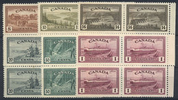 669 CANADA: Sc.268/273, 1946 Cmpl. Set Of 6 Values In MNH Blocks Of 4, Excellent Qua - Autres & Non Classés
