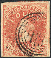687 CHILE: Yvert 5, VERY THICK PAPER Variety, Inverted Watermark, Immense Margins, S - Chile