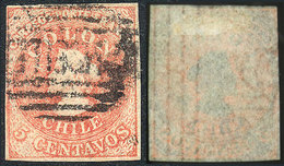 689 CHILE: Yvert 5, Variety Watermark Inverted And With 4 VERTICAL LINES, Ample Marg - Cile