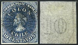 692 CHILE: Yvert 6, Watermark With Vertical Line At Left, 4 Margins, VF Quality! - Cile