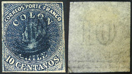693 CHILE: Yvert 6, Watermark With Horizontal Lines At Bottom, 4 Margins, BLUE Cance - Cile