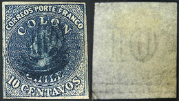 693 CHILE: Yvert 6, Watermark With Horizontal Lines At Bottom, 4 Margins, BLUE Cance - Chili