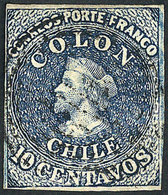 694 CHILE: Yvert 6a, 10c. Indigo, 4 Margins, VF Quality! - Chile