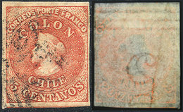 702 CHILE: Yvert 8, With Watermark Inverted (position 3) And 3 Horizontal Lines At T - Cile