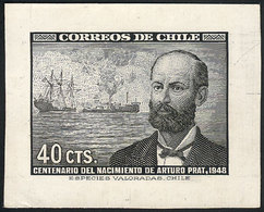 719 CHILE: Sc.251, 1948 Centenary Of Arturo Prat (ships), Die Proof In Black, Excell - Cile