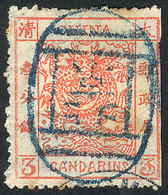 731 CHINA: Sc.8a, 1883 3c. Vermilion, Used, Right Margin Trimmed With Scissors, Mino - Other & Unclassified