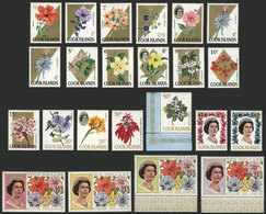 749 COOK ISLANDS: Sc.199/220, 1967/9 Flowers And Elizabeth II, Complete Set Of 23 Un - Cook