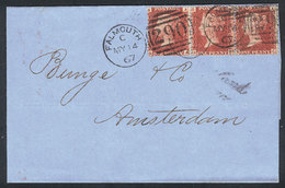 827 GREAT BRITAIN: "14/MAY/1867 Falmouth - Amsterdam: Folded Cover Franked With Stri - ...-1840 Prephilately