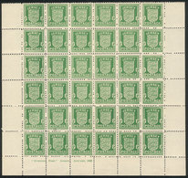 840 GREAT BRITAIN - JERSET: Yvert 1a, 1941 ½p. Green On Gray Paper, MNH Block Of 36, - Sin Clasificación