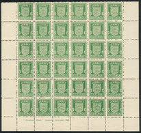 840 GREAT BRITAIN - JERSET: Yvert 1a, 1941 ½p. Green On Gray Paper, MNH Block Of 36, - Ohne Zuordnung